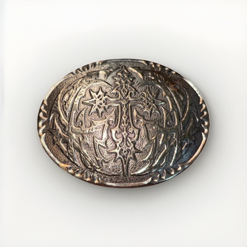 Crumrine Western Silvertone Belt Buckle with Cross of Thorns Embossed